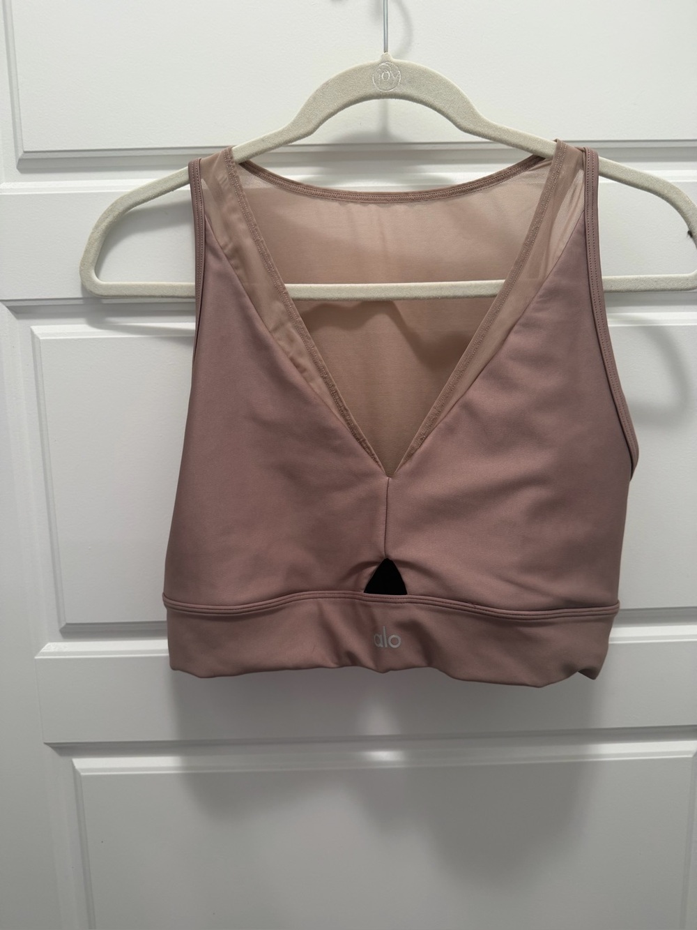 ALO Yoga Airlift Mesh Taupe V-Neck Mesh Back Sports Bra